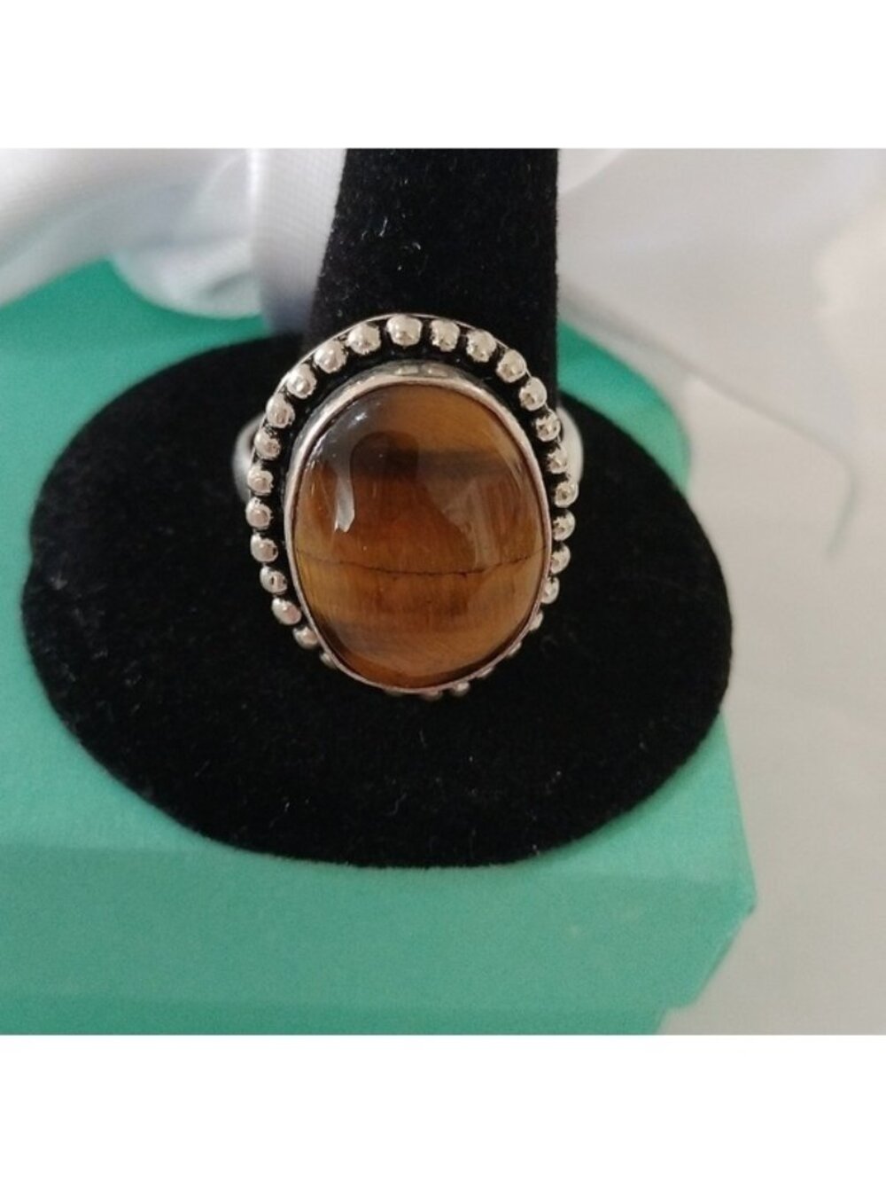 Sterling Silver + Tiger's Eye Oval Ring, size 8